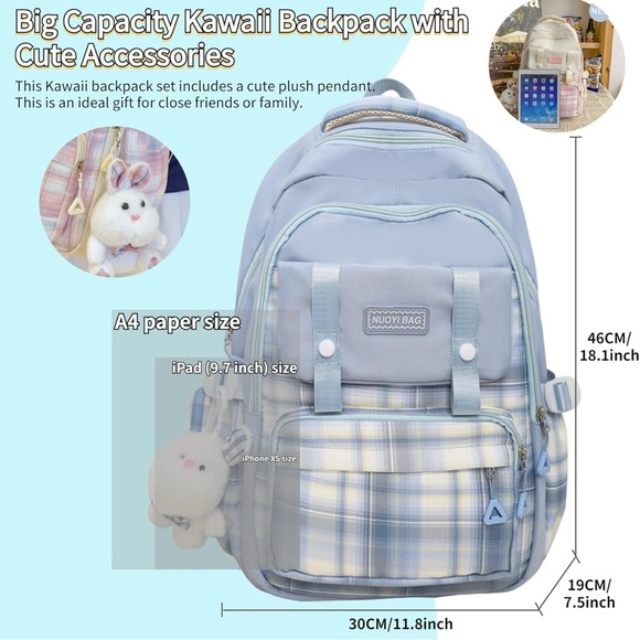 Kawaii Aesthetic Backpack - Blue | Big | New - Picture 7 of 7